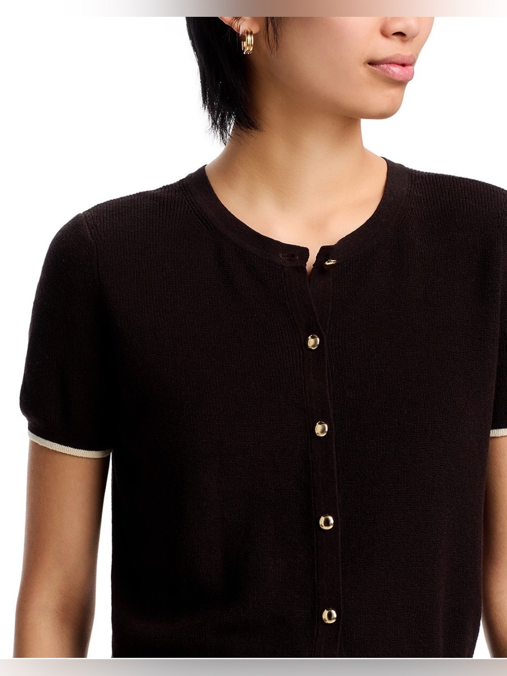 rag & bone Dina Tipped Short Sleeve Cardigan in Chocolate Brown - Picture 5 of 12